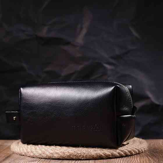 Нессесер мужской большого размера из гладкой кожи на молнии Черный (GRANDE PELLE) Киев