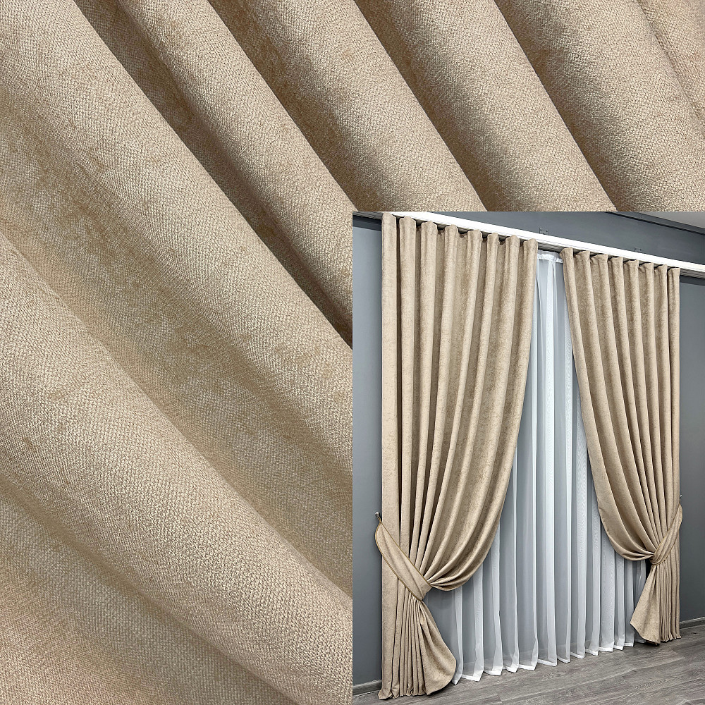 Комплект готових штор VR-Textil Шеніл преміум VELMIRA Rich № 1926ш Бежевий 150х290 см 2 шт (33-0992 Київ - фото 1