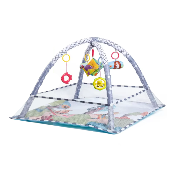 Детский развивающий игровой коврик-манеж с подвесками, манеж с защитным ограждением, 80x80x50см, зеленый Каменец-Подольский