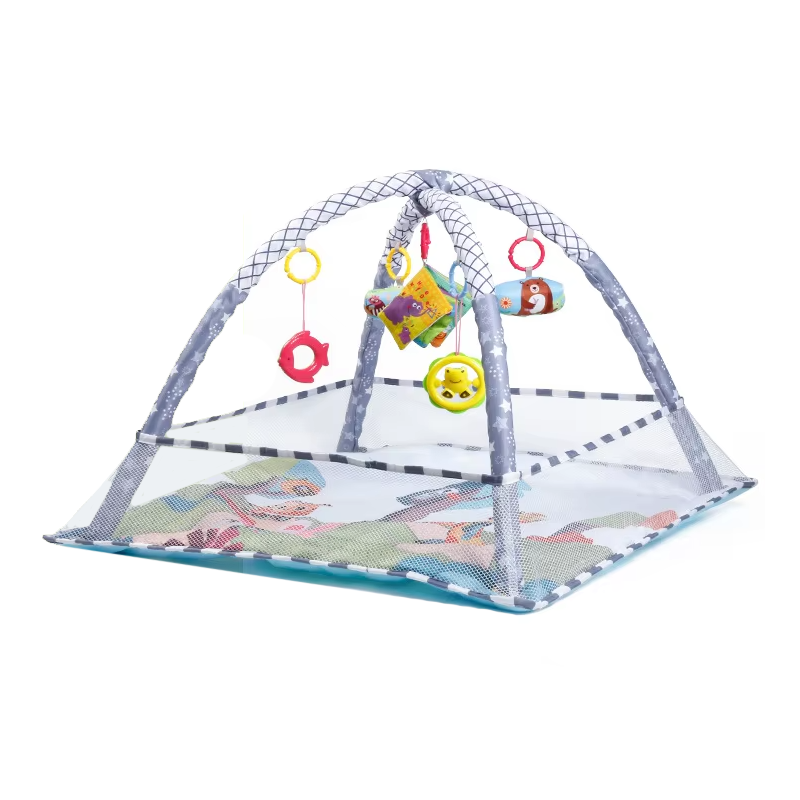 Детский развивающий игровой коврик-манеж с подвесками, манеж с защитным ограждением, 80x80x50см, зеленый Каменец-Подольский - изображение 5