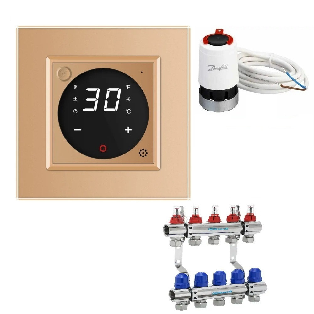 Комплект керування водяною теплою підлогою LIVOLO золотий скло (VL-C7FCQ1-D88H3142-2AP) Коломыя - изображение 5