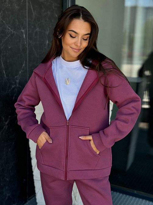 Теплый спортивный костюм женский на змейке Бордовый 50/52 Харьков - изображение 3