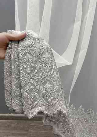 Тюль VR-Textil 1632т Грек-сетка с вышивкой и люрексом цвет Молочный с серым 300х270 см (42-0592) Киев