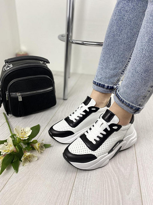 Кросівки жіночі EMELI 913/4 ST біло/чорні (весна-осінь, шкіра натуральна) (3290) 36р.37р.38р. 3 Коломия - фото 1