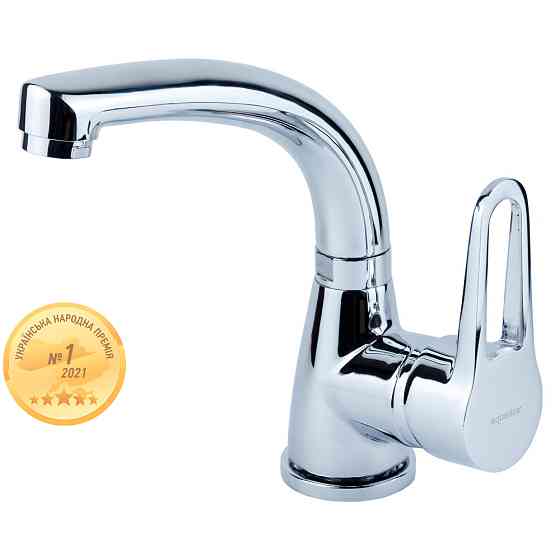 AQUATICA Смеситель HL Ø35 для раковины гусак изогнутый на гайке AQUATICA HL-1A230C (9734000) Коломыя