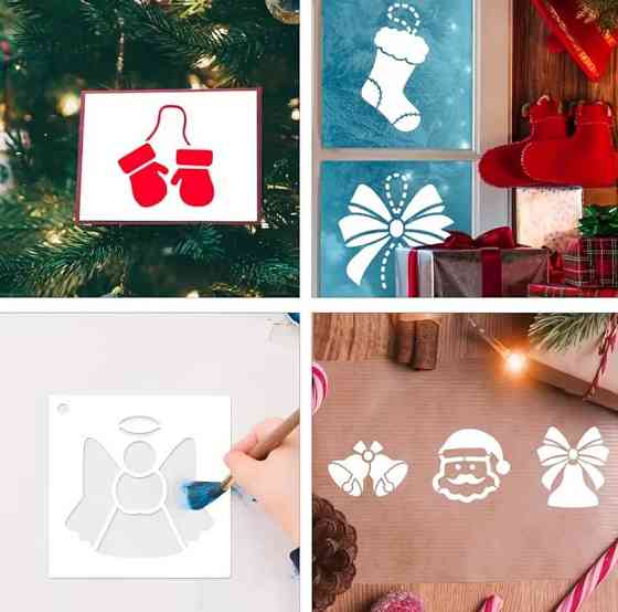 Набір багаторазових трафаретів для малювання з різдвяними мотивами, 24 шт, 7,5 см Київ