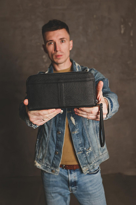 Кожаный клатч-кошелек из натуральной зернистой кожи SKILL Flash (Черный) Сумы - изображение 2