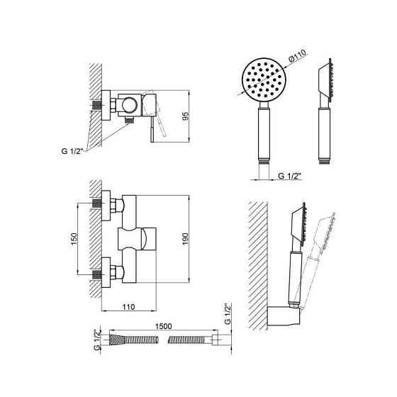 Змішувач для душу Lidz Aria 09O-SES з душовим гарнітуром LD049AR43361, сатин Київ