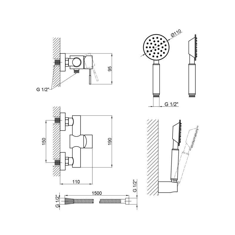 Змішувач для душу Lidz Aria 09O-SES з душовим гарнітуром LD049AR43361, сатин Київ - фото 2