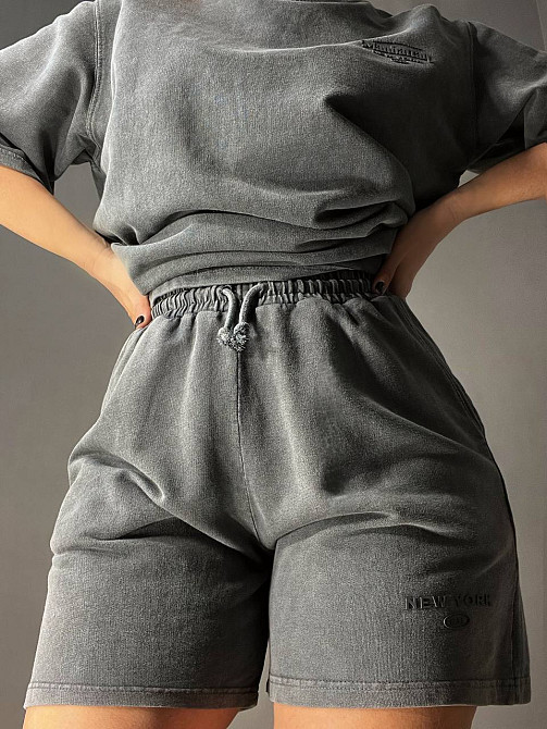 Костюм женский Pepper mint 25-01 вареный тай-дай футболка и шорты оверсайз графит, графит, M Киев - изображение 4