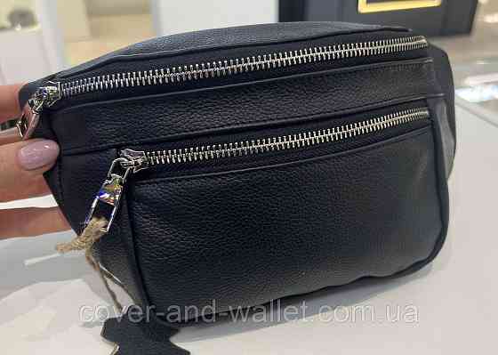 Класична чоловіча сумка бананка з натуральної фактурної шкіри ST Leather K1-17 Black Київ