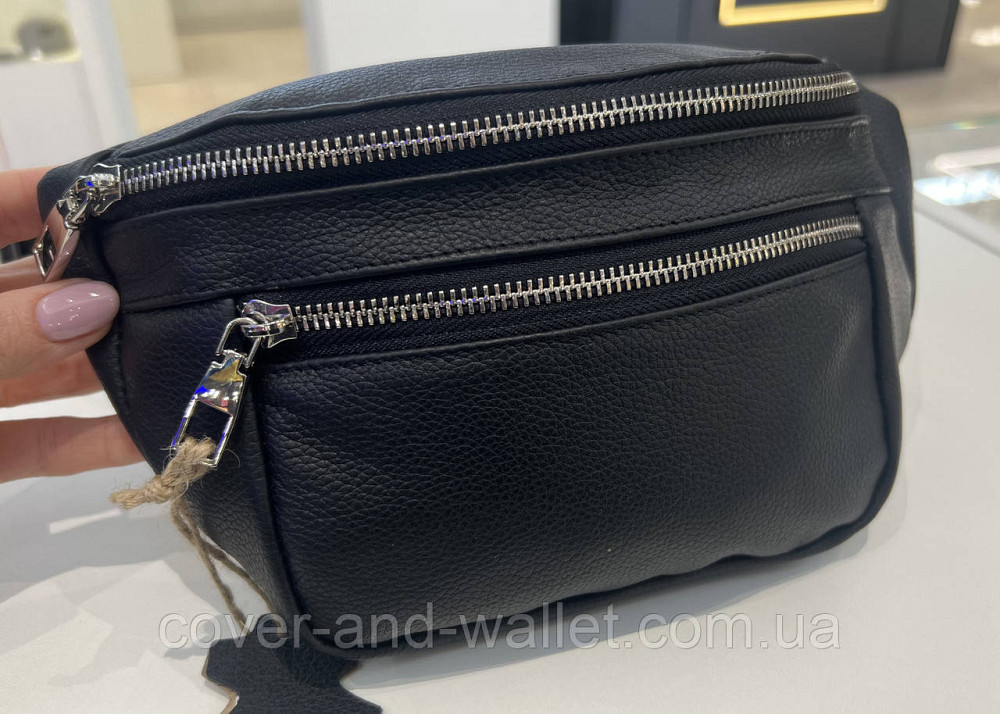 Класична чоловіча сумка бананка з натуральної фактурної шкіри ST Leather K1-17 Black Київ - фото 1