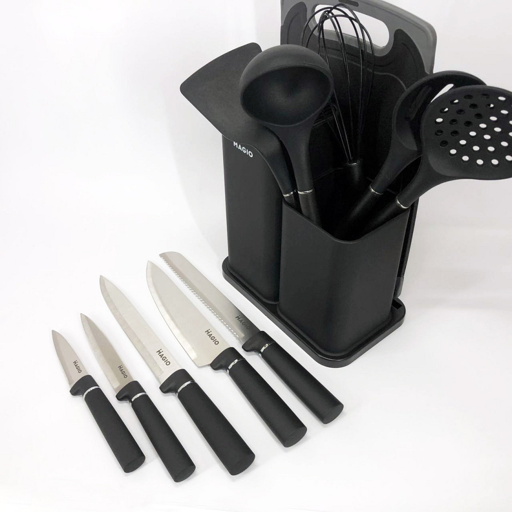 Набір кухонного начиння на підставці Magio MG-1097B, Силіконовий набір для кухні кухарського FV-55 Львів - фото 3