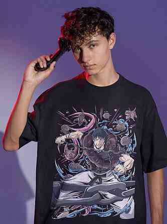 Футболка аниме Магическая битва оверсайз (S/M/L) Черний AnimeJ1016 Днепр