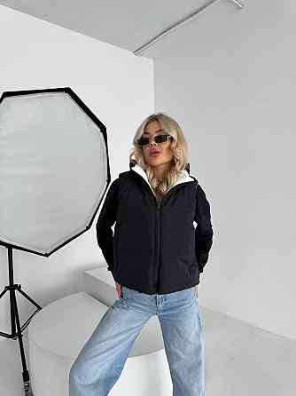 Жіноча двостороння жилетка з кулісками з боків і кишенею плащівка емі + силікон Чорний, 42/44 Одеса