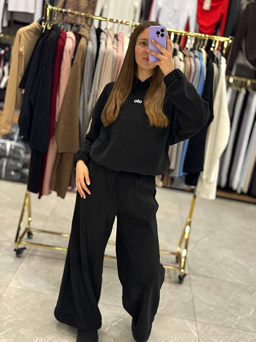 Женский теплый прогулочный костюм двойка: кофта и штаны турецкий флис Черный, 46/48 Одесса - изображение 5