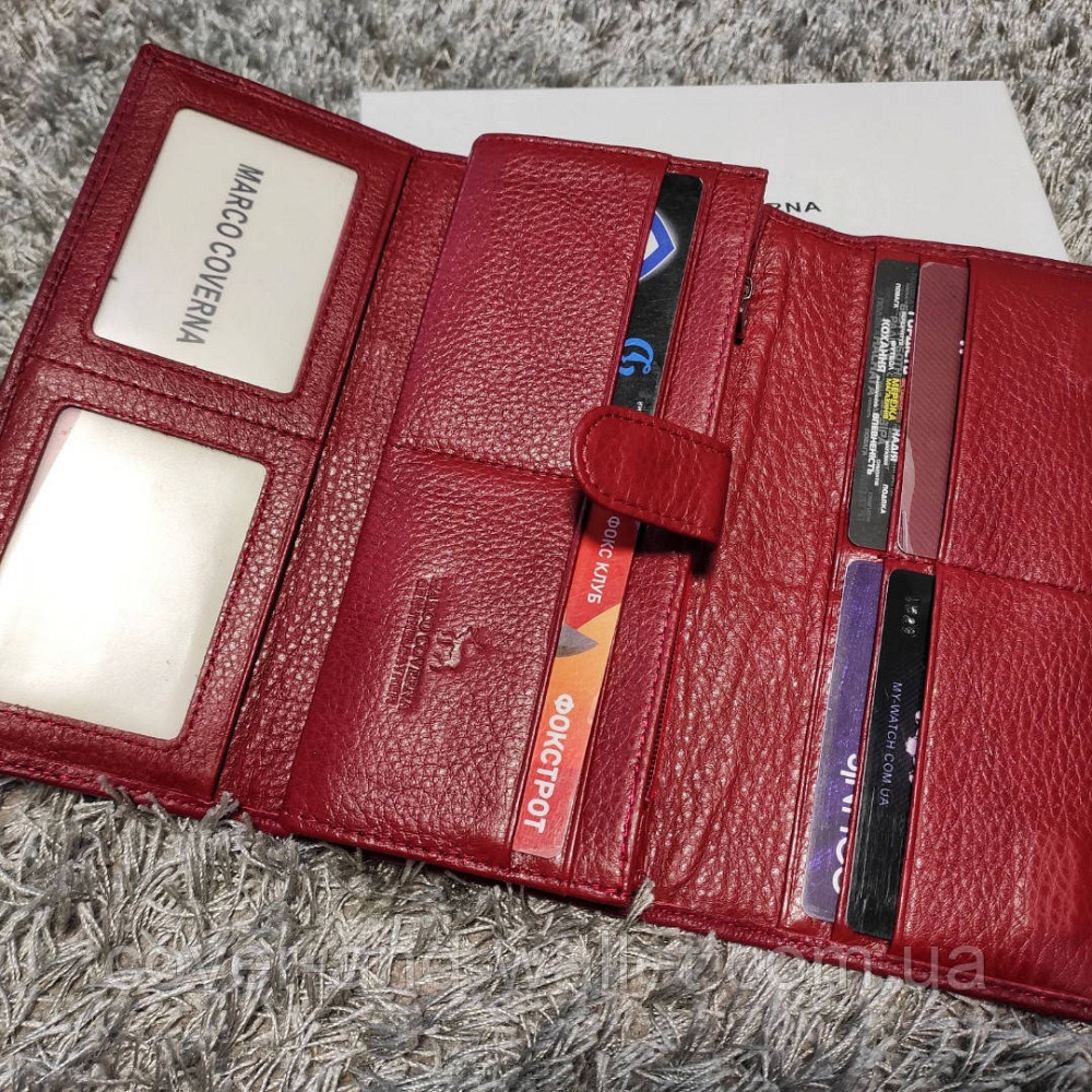 Бордовый женский кожаный кошелек на магнитах с кредитницей Marco Coverna Киев - изображение 1