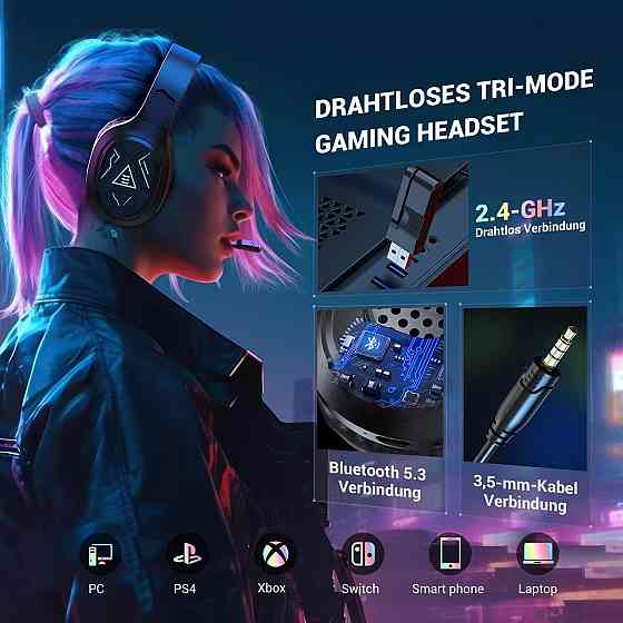 Беспроводная игровая гарнитура Bluetooth 2,4 ГГц, 3,5 мм наушники накладные полноразмерные для PC PS4 PS5 Mac Киев