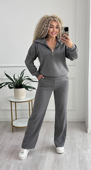 Жіночий стильний і теплий в'язаний костюм осінь-зима на трикотажній основі. Графіт, 50/52 Одеса - фото 4