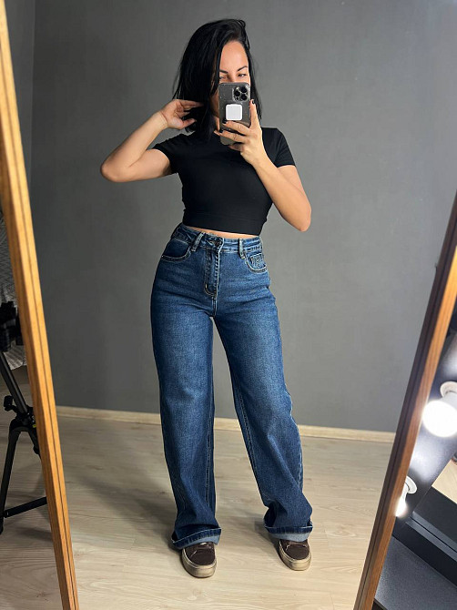 Джинсы женские Dragon 8092 palazzo jeans палаццо ровные от бедра стрейчевые синие, синий, 31, 31, 86 см, 115 см Киев - изображение 13