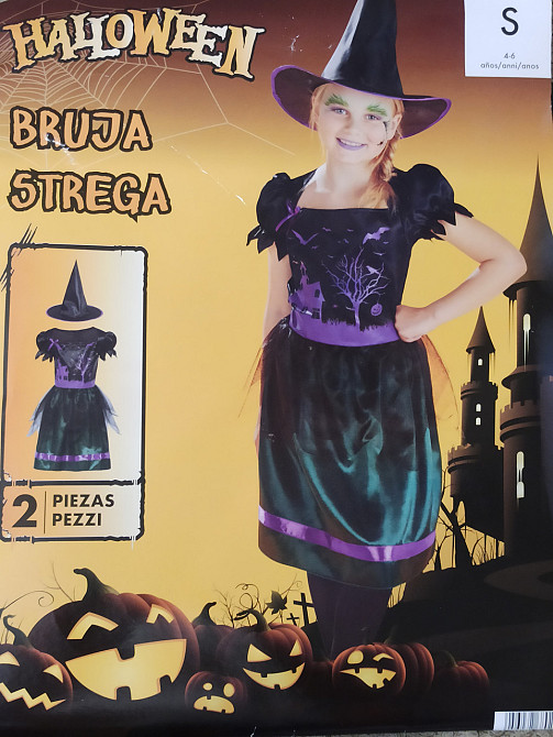 Сукня дитяча Відьма з капелюшком на Хелловін розмір S 4-6 років зелено-фіолетове Київ - фото 4