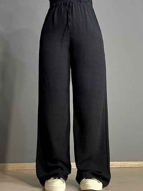 Брюки жіночі 0712 жатка палаццо на резинці чорні , чорний, S Київ - фото 7