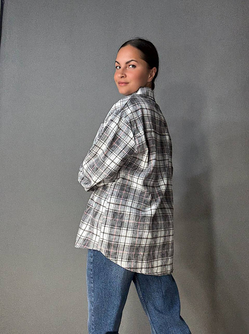 Сорочка жіноча YZY 7765 в клітинку оверсайз широка варена, сірий, one size Київ - фото 13