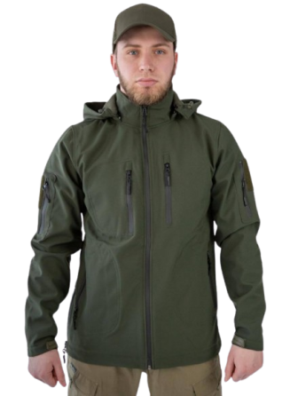 Мужская тактическая демисезонная куртка Soft Shell с капюшоном (Оливковый) 3XL Винница