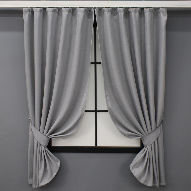 Комплект коротких штор VR-Textil Льон-блекаут № 1397ш Сірий 130х170см 2 шт (35-0166) Київ - фото 1