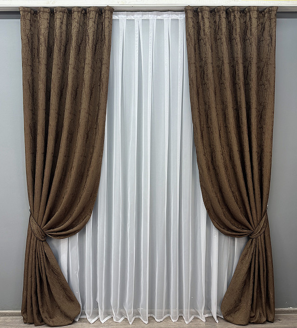 Комплект штор VR-Textil Жакард Viva Marmo № 1780ш Коричневий 150х290 см 2 шт (33-0734) Київ - фото 2