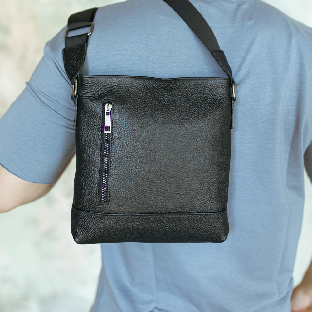 Сум месенджер чоловіча через плече шкіряна містка класична, чорна, чорнаMasterSem Київ - фото 6