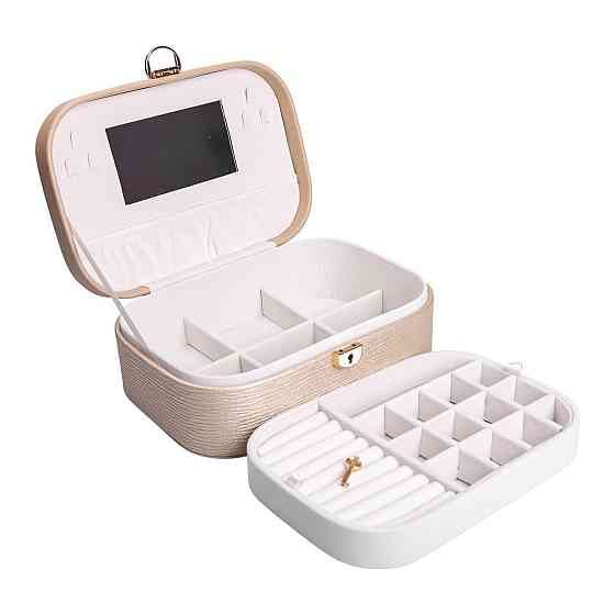 Скринька для прикрас з еко шкіри 2 яруси із замком органайзер для ювелірних виробів HP-5-1CR Київ