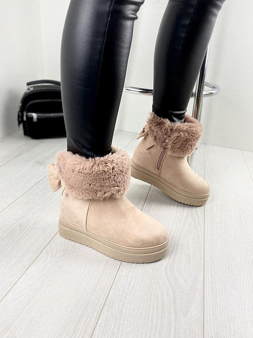 Женские черевики 8323-20 пудра эко-замша зима высота 18см танкетка 7см (1140) Коломыя - изображение 4