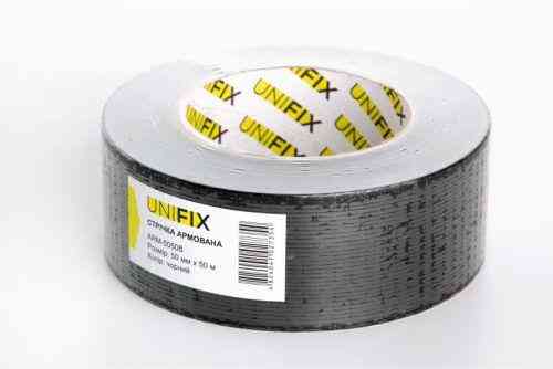 Лента клейкая армированная черная 50мм*50м UNIFIX Ровно