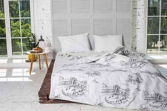 Комплект постільної білизни Ecotton Євро 210х220 см сірий Місто Grey Коломия