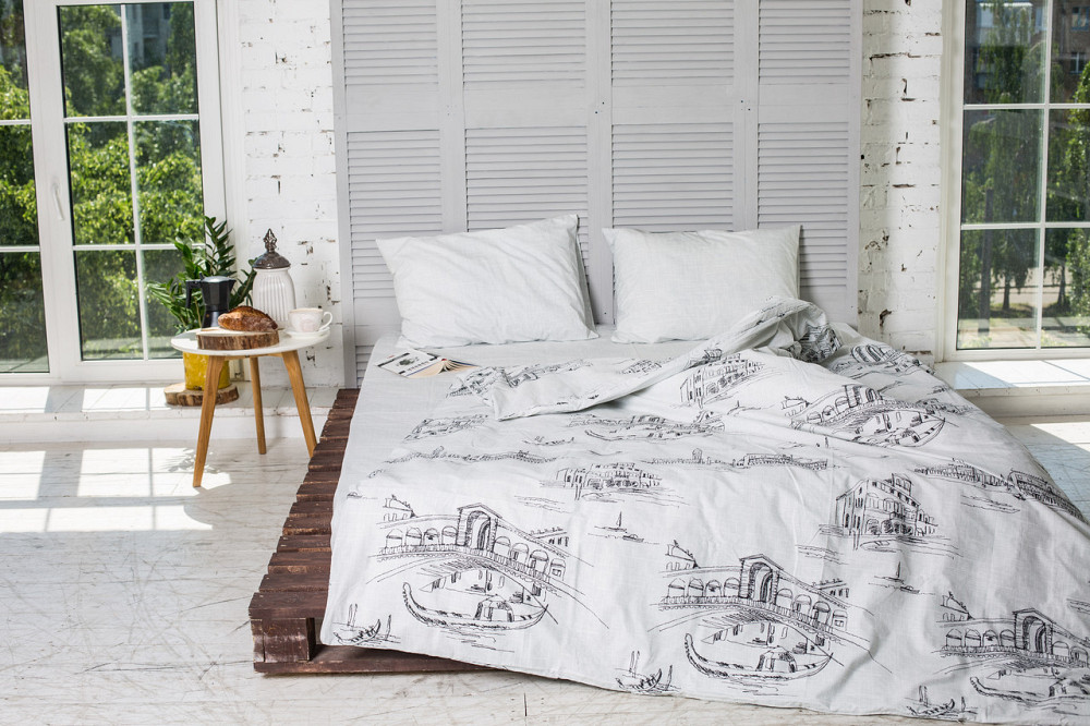 Комплект постільної білизни Ecotton Євро 210х220 см сірий Місто Grey Коломия - фото 1