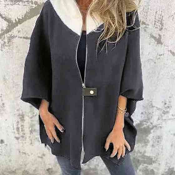 Жіночий базовий теплий кардиган-пончо ангора в'язання Графіт, 56/62 Одеса