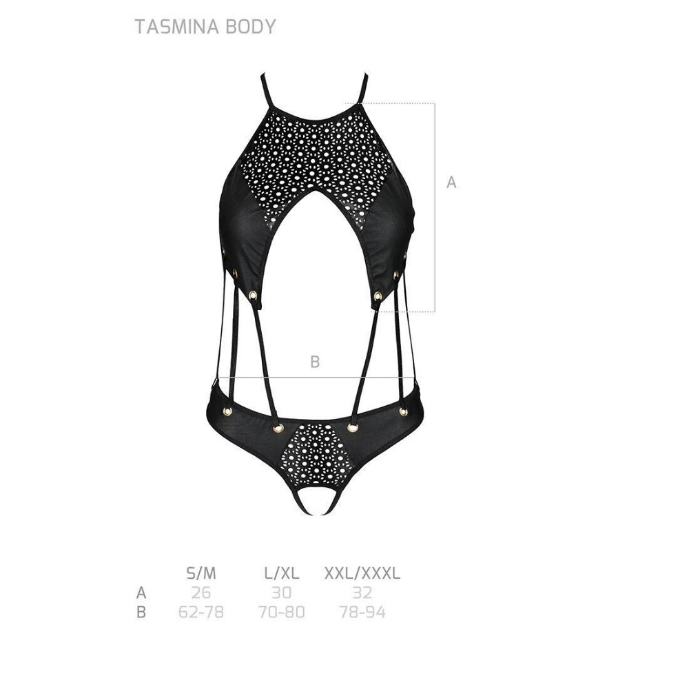 Боді з відкритим доступом Passion TASMINA BODY XXL/XXXL, black, екошкіра, шнурівки, ажурні мережива Sex Aura Київ - фото 5