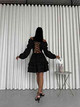 Женское стильное мини платье с воланами креп костюмка Черный, 44/46 Одесса