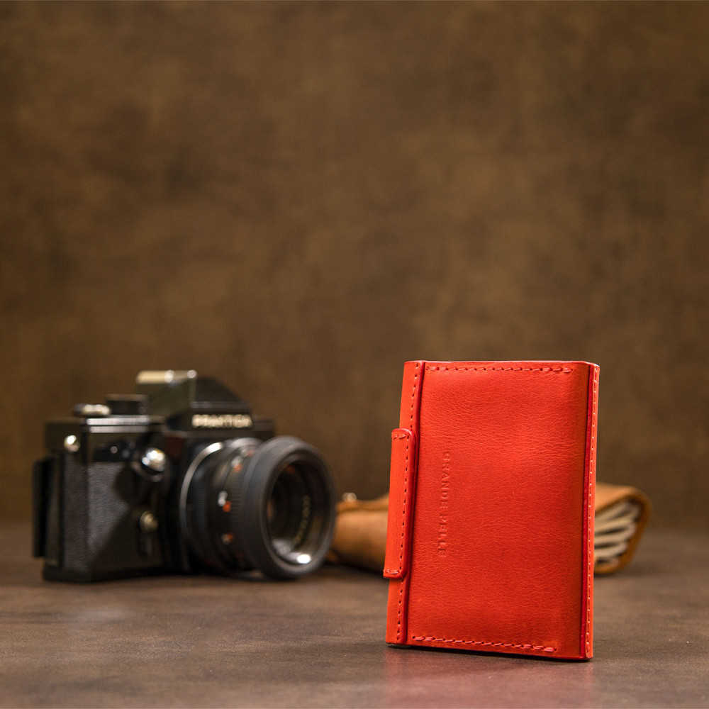 Кожаная винтажная визитница Красный (GRANDE PELLE) Киев - изображение 3