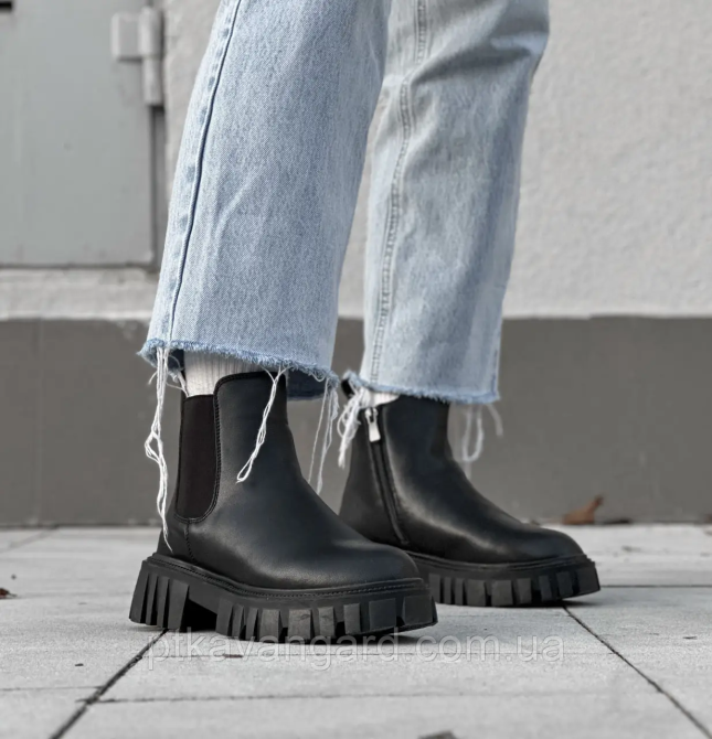 Ботинки женские Челси из натуральной кожи с застежкой демисезонные размер 40 черный Хмельницкий - изображение 1