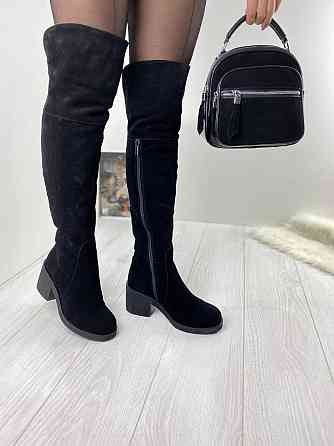 Чоботи жіночі LaDi чорні замша натуральна зима висота 51см обхват 34-35см каблук 7см (2352) Коломыя