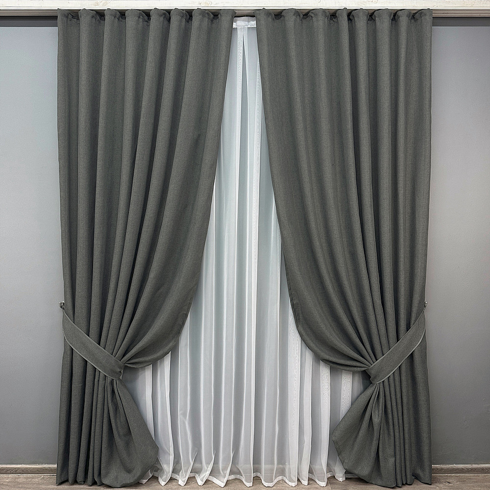 Комплект готових штор VR-Textil Льон Льон Мішковина № 1282ш Сірий 100х275 см 2 шт (31-536) Київ - фото 10