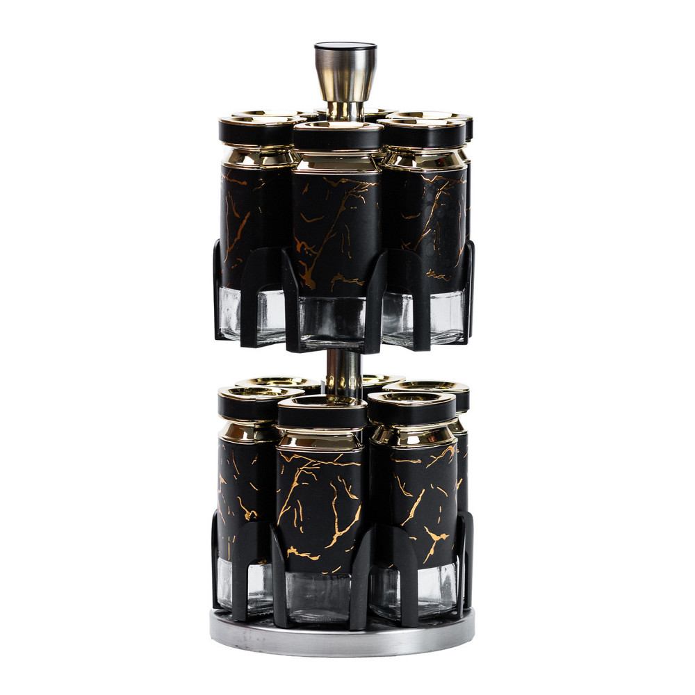 Набір для спецій на підставці, 12 баночок, чорний мармур Київ - фото 3