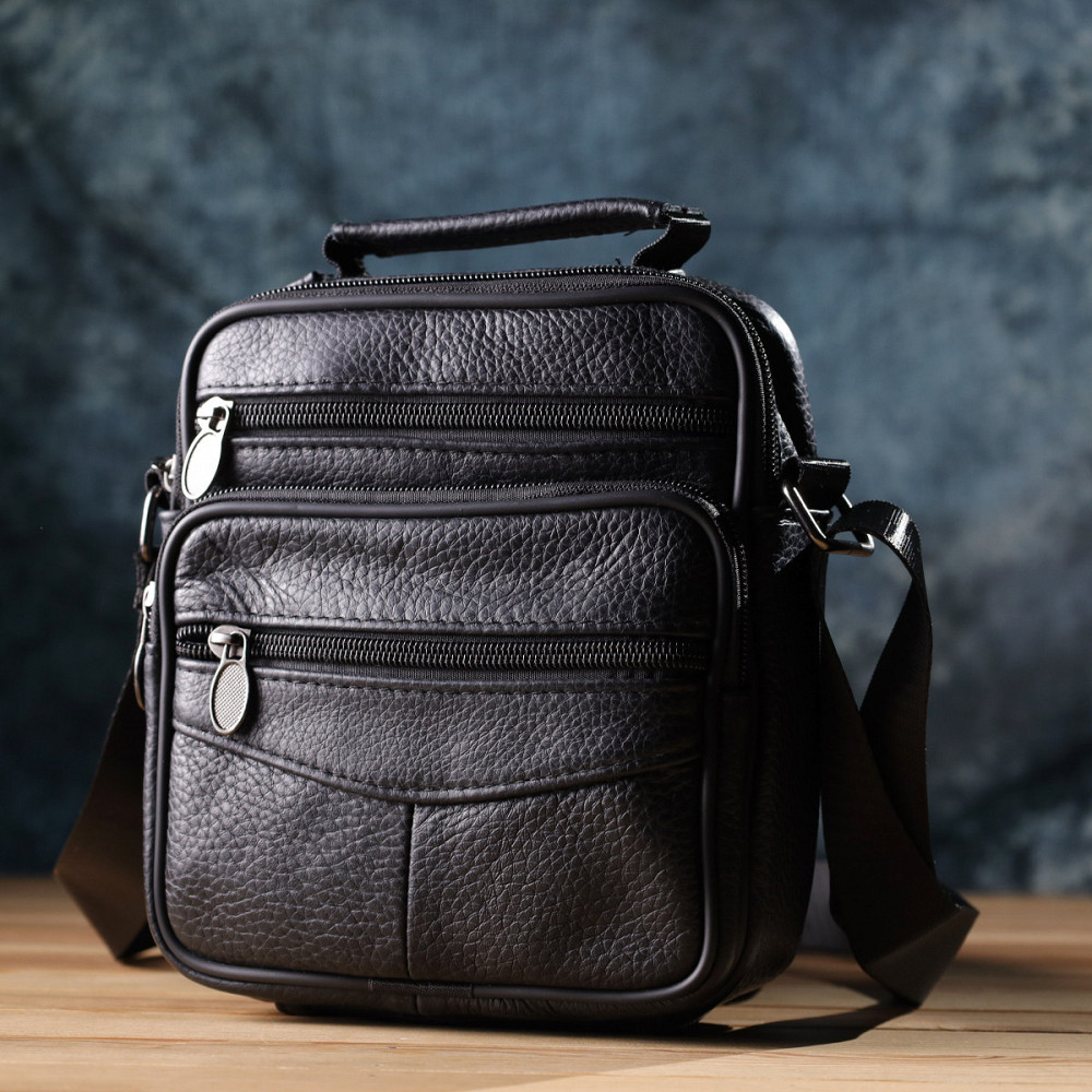 Практичная вертикальная сумка с ручкой для мужчин из натуральной кожи Vintage 22864 Черный Киев - изображение 3