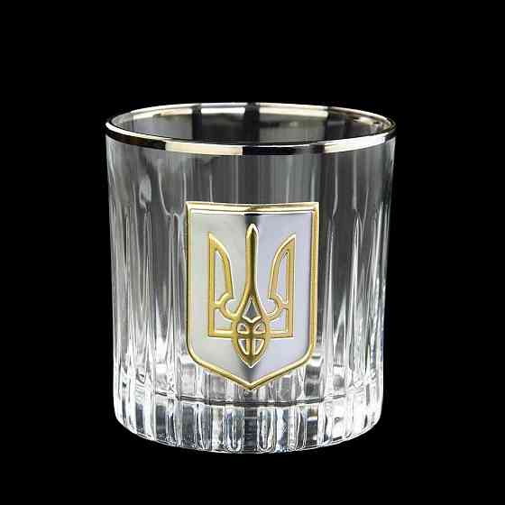Набір для віскі Boss Crystal Гербовий з тризубцем 5 предметів (графіні + 4 келихи) Кришталь Вінниця