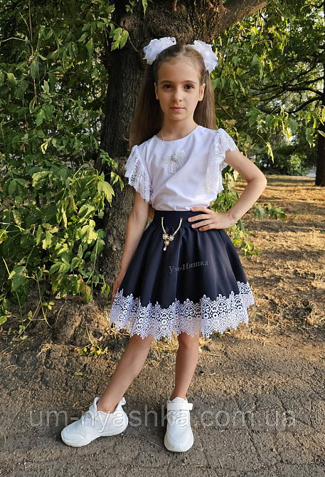 Комплект школьной формы блузка короткий рукав и юбочка с кружевом 116-134 Кривой Рог - изображение 2