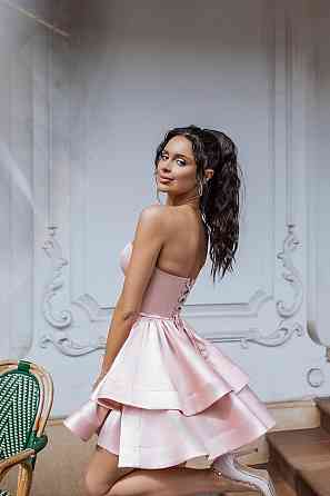 Женское праздничное элегантное мини-платье с корсетным верхом, ткань: атлас Пудра, 44 Одесса