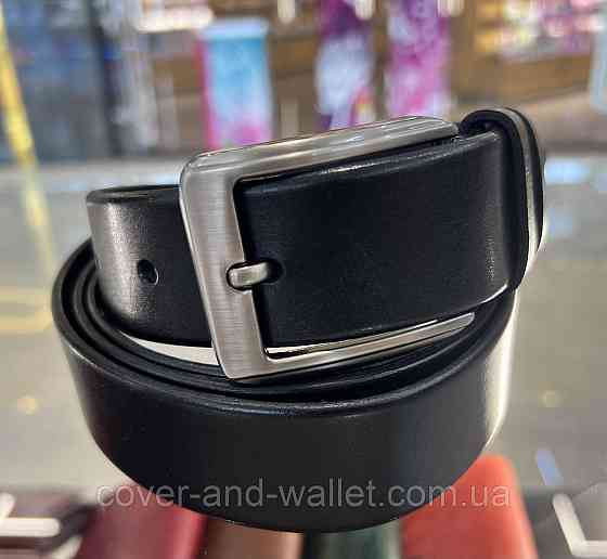 Чорний чоловічий ремінь батал під штани з натуральної шкіри Vintage 35 мм Київ