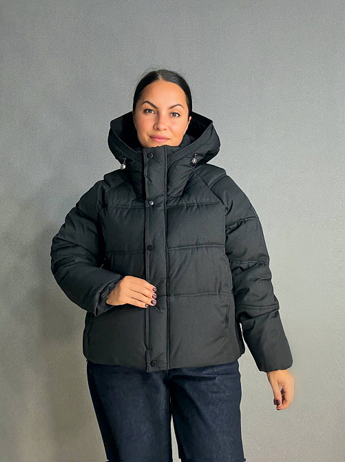 Куртка женская Haiziyuan 8589 средняя длина с капюшоном черная, черный, L Киев - изображение 6